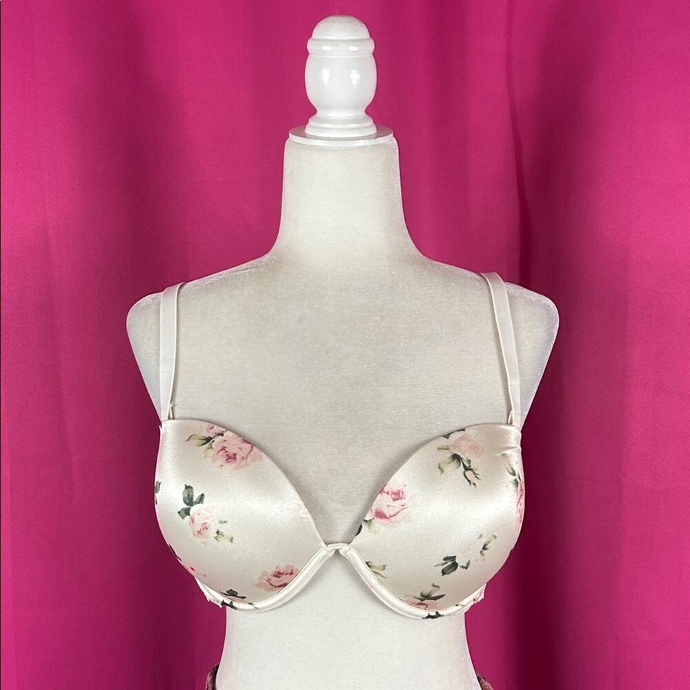VS Victorias Secret Pink date plunge push up bra white floral 36DD‎ NWT